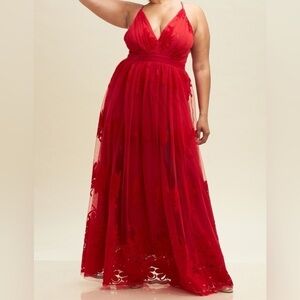 LUXX Design Red Maxi Dress Red Plus Size Lingerie Dress Size 1X